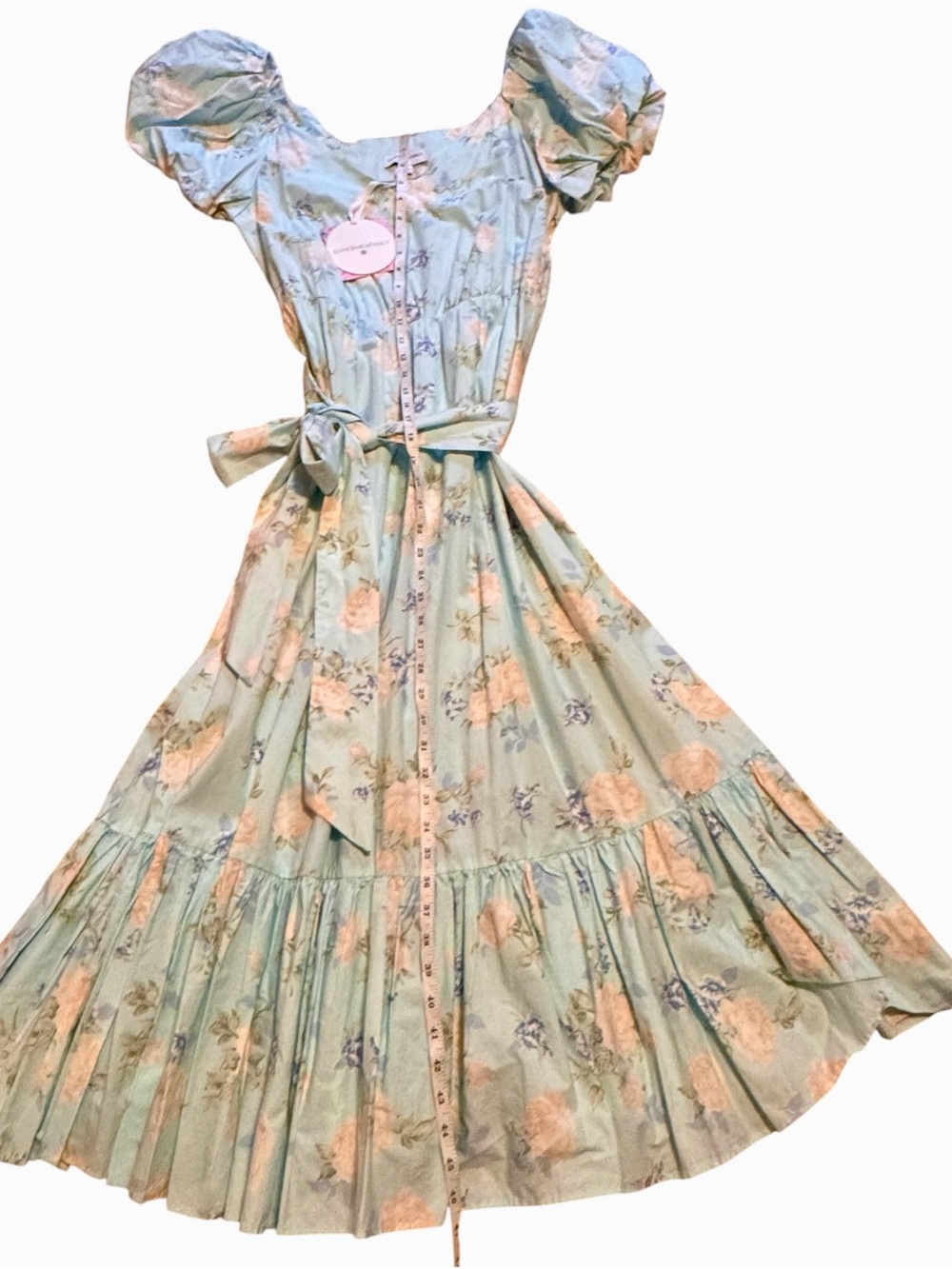 LoveShackFancy NWT Pale Blue Floral Off-Shoulder Maxi Dress Size 6 - Picture 5 of 9